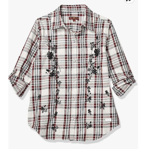 7 For All Mankind Girls' Big Plaid Flannel Shirt - Picture 1 of 12